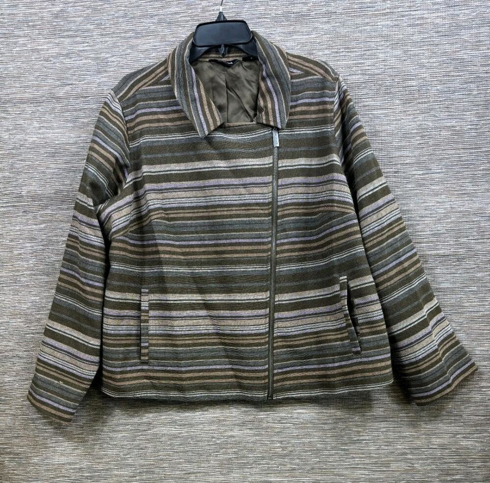 Peace Love World Striped Jacket Womens Size 2X Brown Multi w/Front Side Zip NEW